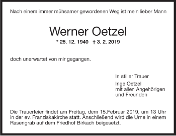 Traueranzeige von Werner Oetzel von Stuttgarter Zeitung / Stuttgarter Nachrichten