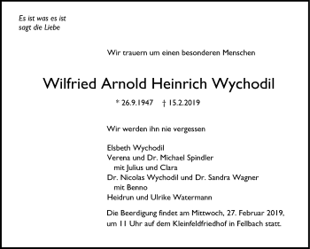 Traueranzeige von Wilfried Arnold Heinrich Wychodil von Stuttgarter Zeitung / Stuttgarter Nachrichten