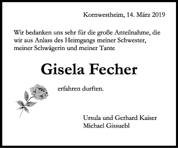 Traueranzeige von Gisela Fecher von Stuttgarter Zeitung / Stuttgarter Nachrichten