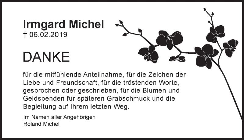  Traueranzeige für Irmgard Michel vom 02.03.2019 aus Stuttgarter Zeitung / Stuttgarter Nachrichten