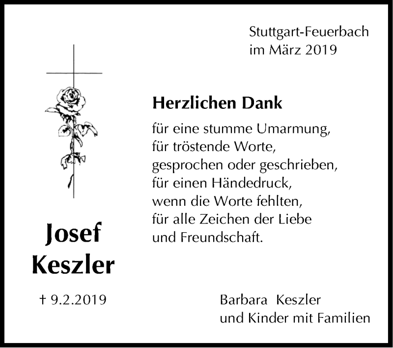  Traueranzeige für Josef Keszler vom 04.03.2019 aus Stuttgarter Zeitung / Stuttgarter Nachrichten