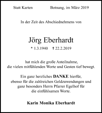 Traueranzeige von Jörg Eberhardt von Stuttgarter Zeitung / Stuttgarter Nachrichten
