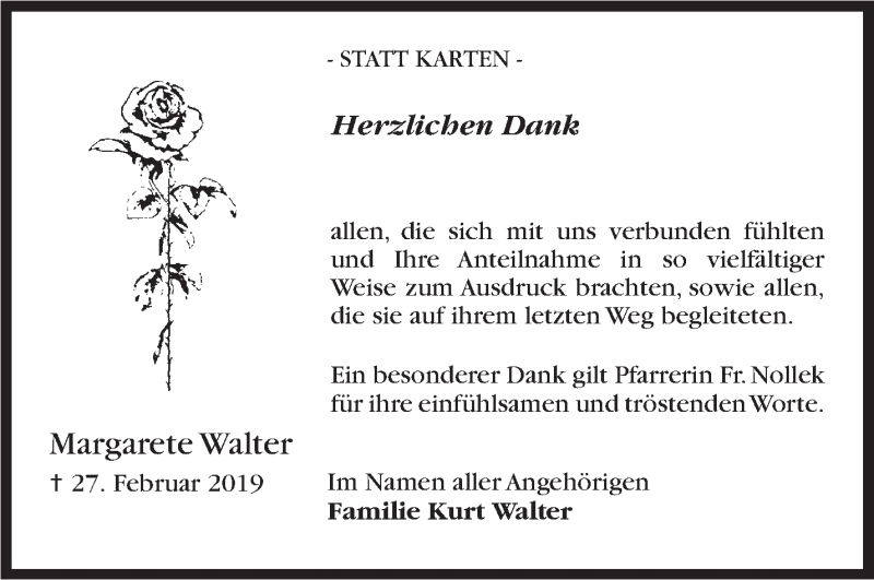  Traueranzeige für Margarete Walter vom 30.03.2019 aus Stuttgarter Zeitung / Stuttgarter Nachrichten