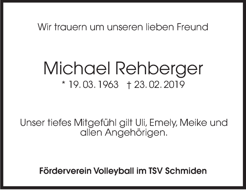  Traueranzeige für Michael Rehberger vom 06.03.2019 aus Stuttgarter Zeitung / Stuttgarter Nachrichten