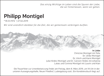 Traueranzeige von Philipp Montigel von Stuttgarter Zeitung / Stuttgarter Nachrichten