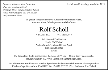 Traueranzeige von Rolf Scholl von Stuttgarter Zeitung / Stuttgarter Nachrichten