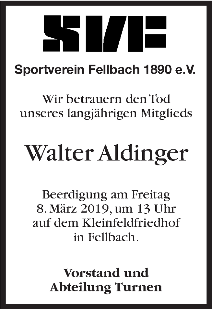  Traueranzeige für Walter Aldinger vom 05.03.2019 aus Stuttgarter Zeitung / Stuttgarter Nachrichten