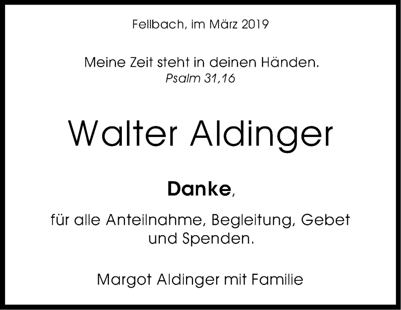  Traueranzeige für Walter Aldinger vom 20.03.2019 aus Stuttgarter Zeitung / Stuttgarter Nachrichten