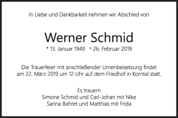 Traueranzeige von Werner Schmid von Stuttgarter Zeitung / Stuttgarter Nachrichten