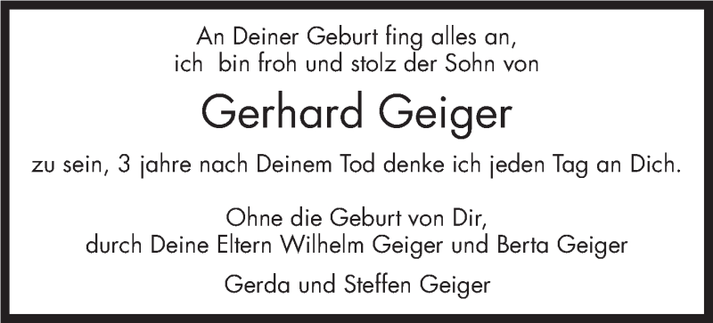  Traueranzeige für Gerhard Geiger vom 24.04.2019 aus Stuttgarter Zeitung / Stuttgarter Nachrichten
