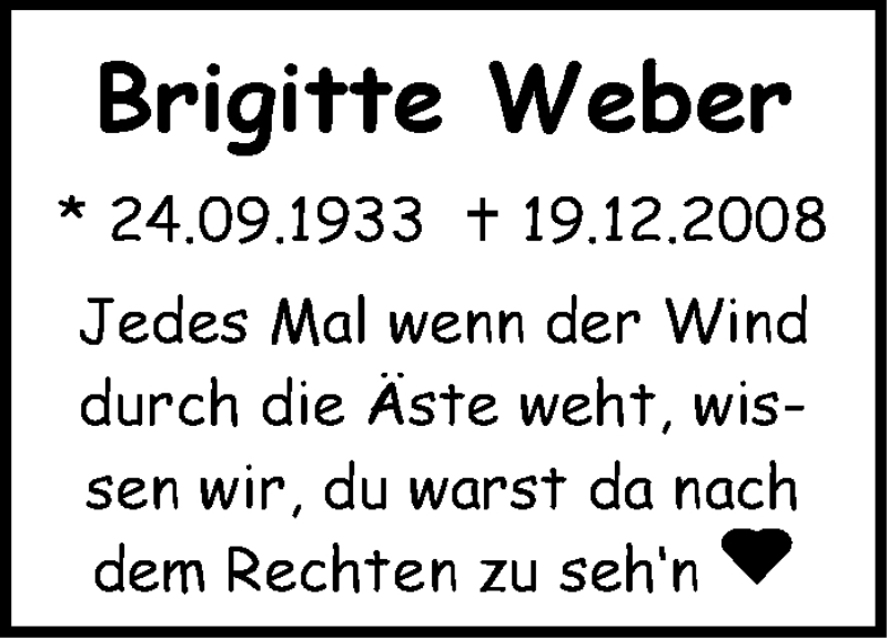  Traueranzeige für Brigitte  Weber vom 24.09.2019 aus Stuttgarter Zeitung / Stuttgarter Nachrichten