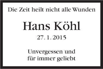 Traueranzeige von Hans Köhl von Stuttgarter Zeitung / Stuttgarter Nachrichten