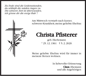 Traueranzeige von Christa Pfisterer von Stuttgarter Zeitung / Stuttgarter Nachrichten