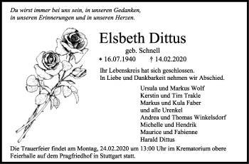 Traueranzeige von Elsbeth Dittus von Stuttgarter Zeitung / Stuttgarter Nachrichten