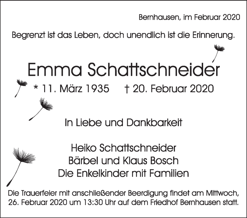  Traueranzeige für Emma Schaffschneider vom 22.02.2020 aus Stuttgarter Zeitung / Stuttgarter Nachrichten