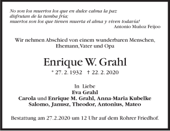Traueranzeige von Enrique W. Grahl von Stuttgarter Zeitung / Stuttgarter Nachrichten
