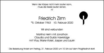 Traueranzeige von Friedrich Zirm von Stuttgarter Zeitung / Stuttgarter Nachrichten