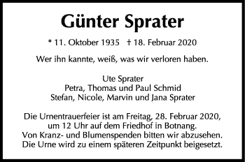 Traueranzeige von Günter Sprater von Stuttgarter Zeitung / Stuttgarter Nachrichten