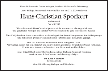 Traueranzeige von Hans-Christian Sporkert von Stuttgarter Zeitung / Stuttgarter Nachrichten