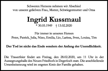 Traueranzeige von Ingrid Kussmaul von Stuttgarter Zeitung / Stuttgarter Nachrichten