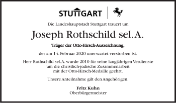 Traueranzeige von Joseph Rothschild von Stuttgarter Zeitung / Stuttgarter Nachrichten