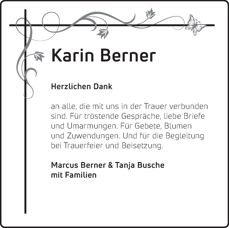  Traueranzeige für Karin Berner vom 29.02.2020 aus Stuttgarter Zeitung / Stuttgarter Nachrichten