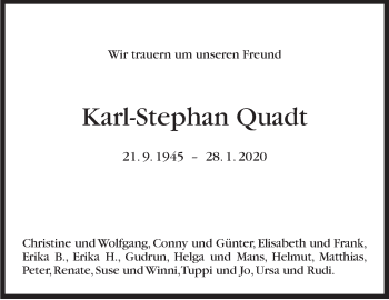 Traueranzeige von Karl-Stephan Quadt von Stuttgarter Zeitung / Stuttgarter Nachrichten