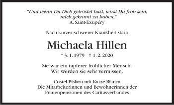 Traueranzeige von Michaela Hillen von Stuttgarter Zeitung / Stuttgarter Nachrichten