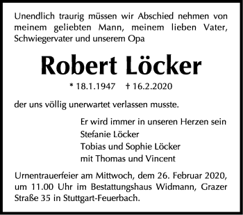 Traueranzeige von Robert Löcker von Stuttgarter Zeitung / Stuttgarter Nachrichten