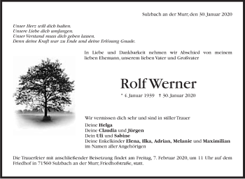 Traueranzeige von Rolf Werner von Stuttgarter Zeitung / Stuttgarter Nachrichten