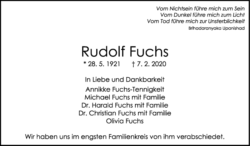  Traueranzeige für Rudolf Fuchs vom 15.02.2020 aus Stuttgarter Zeitung / Stuttgarter Nachrichten