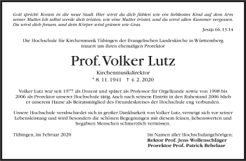 Traueranzeige von Volker Lutz von Stuttgarter Zeitung / Stuttgarter Nachrichten