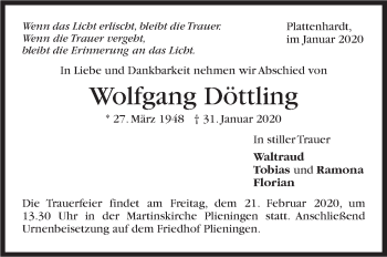 Traueranzeige von Wolfgang Döttling von Stuttgarter Zeitung / Stuttgarter Nachrichten