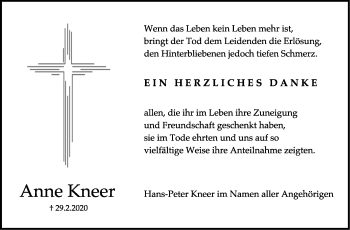 Traueranzeige von Anne Kneer von Stuttgarter Zeitung / Stuttgarter Nachrichten