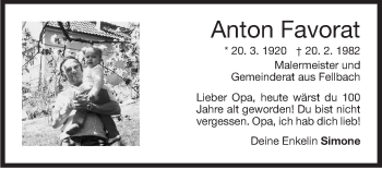 Traueranzeige von Anton Favorat von Stuttgarter Zeitung / Stuttgarter Nachrichten
