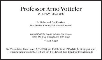 Traueranzeige von Arno Votteler von Stuttgarter Zeitung / Stuttgarter Nachrichten