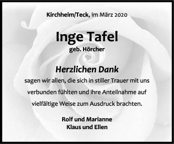 Traueranzeige von Inge Tafel von Stuttgarter Zeitung / Stuttgarter Nachrichten