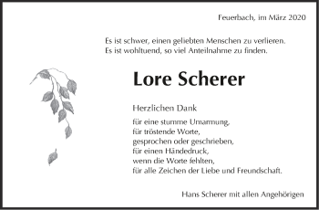 Traueranzeige von Lore Scherer von Stuttgarter Zeitung / Stuttgarter Nachrichten