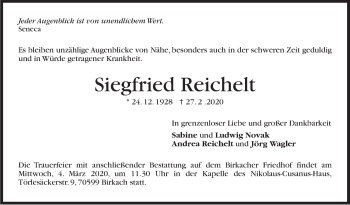Traueranzeige von Siegfried Reichelt von Stuttgarter Zeitung / Stuttgarter Nachrichten