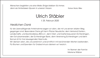 Traueranzeige von Ulrich Stäbler von Stuttgarter Zeitung / Stuttgarter Nachrichten
