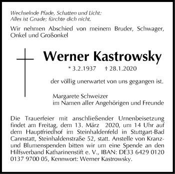 Traueranzeige von Werner Kastrowsky von Stuttgarter Zeitung / Stuttgarter Nachrichten