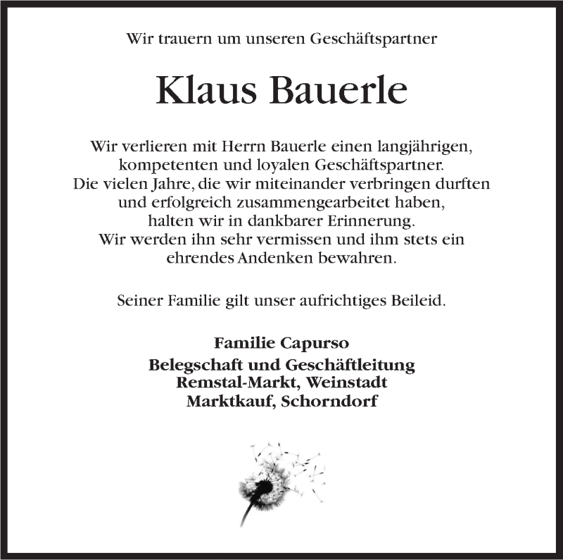  Traueranzeige für Klaus Bauerle vom 30.04.2020 aus Stuttgarter Zeitung / Stuttgarter Nachrichten