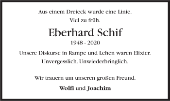 Traueranzeige von Eberhard Schif von Stuttgarter Zeitung / Stuttgarter Nachrichten