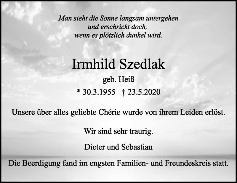 Traueranzeige für Irmhild Szedlak vom 05.06.2020 aus Stuttgarter Zeitung / Stuttgarter Nachrichten