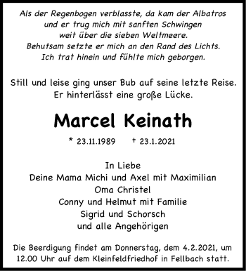 Traueranzeige von Marcel Keinath von Stuttgarter Zeitung / Stuttgarter Nachrichten