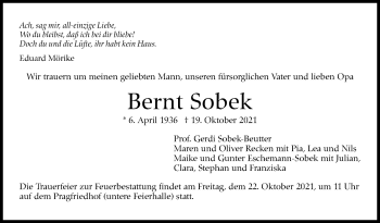 Traueranzeige von Bernt Sobek von Stuttgarter Zeitung / Stuttgarter Nachrichten