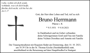 Traueranzeige von Bruno Herrmann von Stuttgarter Zeitung / Stuttgarter Nachrichten
