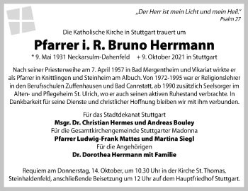 Traueranzeige von Bruno Herrmann von Stuttgarter Zeitung / Stuttgarter Nachrichten