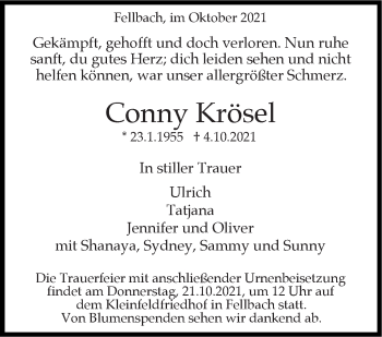 Traueranzeige von Conny Krösel von Stuttgarter Zeitung / Stuttgarter Nachrichten