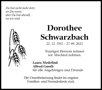 Traueranzeige von Dorothee Schwarzbach von Stuttgarter Zeitung / Stuttgarter Nachrichten